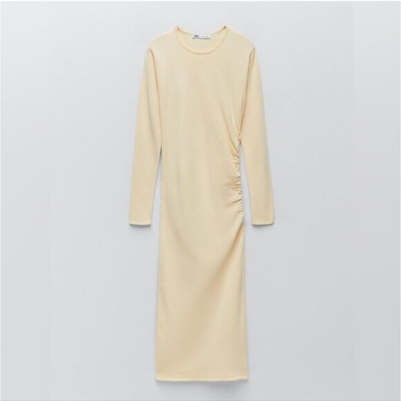 Zara Cream Draped Knitted Dress Size Small - Picture 3 of 7